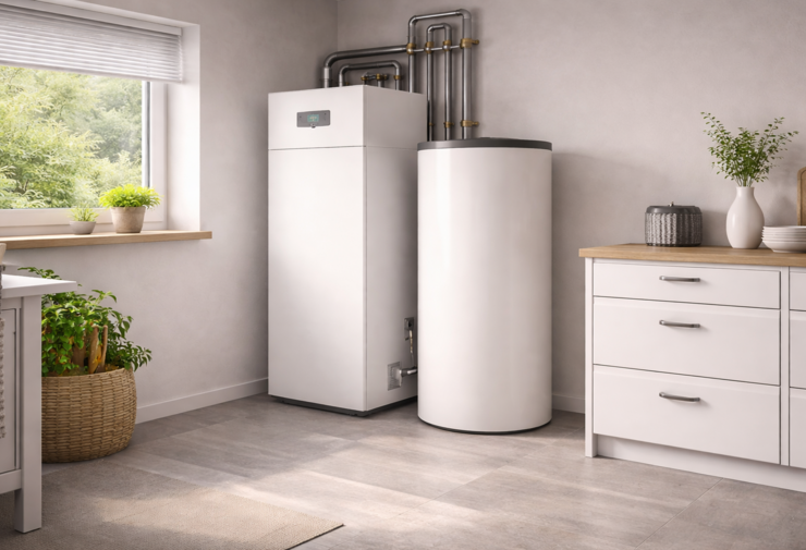 Pompe à chaleur air-eau installée en extérieur, système de chauffage performant et économe en énergie.